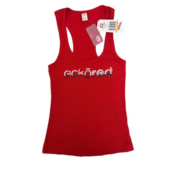 Ecko Red Y2K Ribbed Beater Sequence Tank Top Size Small Red Cotton - Picture 9 of 14